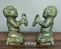 11.2 unique Antique Chinese Bronze Ware Dynasty Terra cotta figures Statue Pair