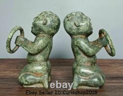 11.2 unique Antique Chinese Bronze Ware Dynasty Terra cotta figures Statue Pair