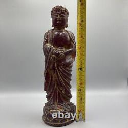 11.4'' Chinese Old Antique Amber Buddha Figure Statue Netsuke