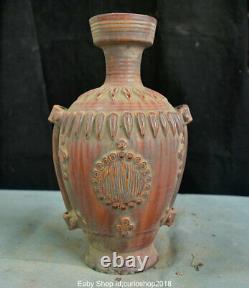 11.6 Antique Old Chinese Tang Sancai Yellow Pottery Dynasty Flower Bottle Vase