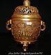 11.6 Old Chinese Purple Bronze 24k Gold Gilt Qilin Kylin Incense Burner Pot
