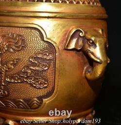 11.6 Old Chinese Purple Bronze 24K Gold Gilt Qilin Kylin incense burner Pot