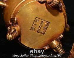11.6 Old Chinese Purple Bronze 24K Gold Gilt Qilin Kylin incense burner Pot