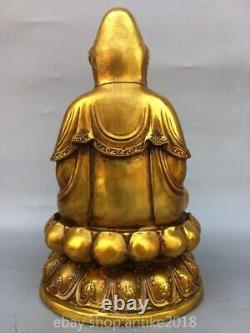 11.8Chinese Bronze Gilt Fengshui Kwan-yin Guan Yin Bodhisattva Bring Kid Statue