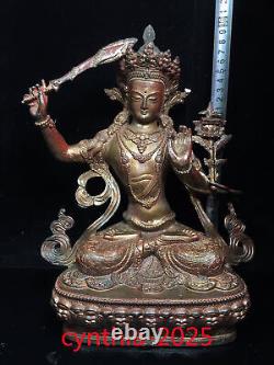 11.8Rare Chinese antiques Pure copper gilding Manjusri Bodhisattva Buddha statu