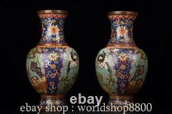 11.8 Marked Old Chinese Purple Bronze Cloisonne deer crane Bottle Vase pair