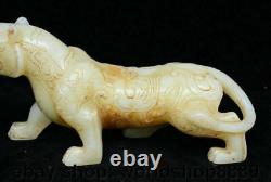 11 Chinese Old White Jade Carved FengShui Zodiac Ferocity Tiger Animal Statue