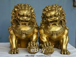11 Folk Chinese Brass Evil talisman Fu Foo Dogs Door Lion Pair Statue Sculpture