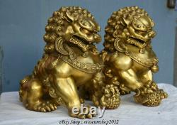 11 Folk Chinese Brass Evil talisman Fu Foo Dogs Door Lion Pair Statue Sculpture