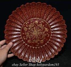 11 Marked Old Chinese Red Lacquerware Gilt Dynasty Flower Round Tray Plate