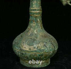 11 Old Chinese Bronze Ware Gilt Dynasty Dragon Head Drinking Vessel Bottle Vase