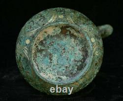 11 Old Chinese Bronze Ware Gilt Dynasty Dragon Head Drinking Vessel Bottle Vase