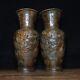 11 Old Chinese Purple Bronze Carved Animal Bottle Vase Statue Sculpture Pair