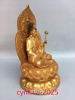 12.2Chinese Old antiques Pure copper gilding Guanyin Bodhisattva Buddha statue
