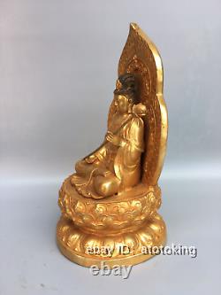 12.2 Chinese antiques Pure copper Gold plated Guanyin Bodhisattva Buddha statue