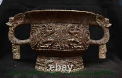 12.2 Old Chinese Bronze ware Dynasty Vessel Handle Elephant Jar Pot Crock