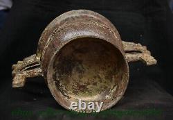 12.2 Old Chinese Bronze ware Dynasty Vessel Handle Elephant Jar Pot Crock