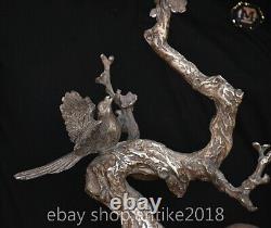 12.2 Old Chinese silver Carved Dynasty Palace flower bird Statue sculpture