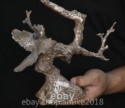 12.2 Old Chinese silver Carved Dynasty Palace flower bird Statue sculpture