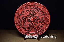 12.4 Chinese antiques lacquerware Double dragon pattern lettering plate