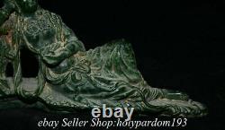 12.4 Old Chinese Green Jade Carved Free Seat Kwan-yin Guan Yin Goddess Statue T