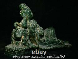 12.4 Old Chinese Green Jade Carved Free Seat Kwan-yin Guan Yin Goddess Statue T