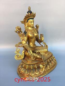 12.5Chinese Old antiques Pure copper gilding Statue of Green Tara Buddha