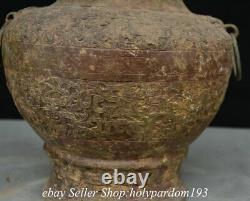 12.6 Ancient Chinese Bronze ware Dynasty Dragon Pattern Lid Bottle Vase Jar