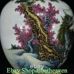 12.6 Marked Old Chinese Famille Rose Porcelain Palace Kylin Qilin Scenery Vase