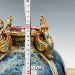 12.8 Chinese Old Porcelain Song dynasty jun kiln Fambe Four phoenix ear Vase