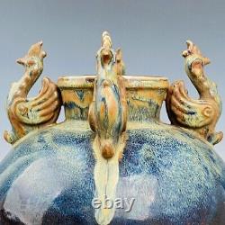 12.8 Chinese Old Porcelain Song dynasty jun kiln Fambe Four phoenix ear Vase
