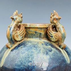 12.8 Chinese Old Porcelain Song dynasty jun kiln Fambe Four phoenix ear Vase