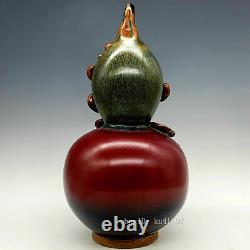 12.8 Chinese antiques Jun kiln Red glaze Five Blessings Statue Gourd bottle