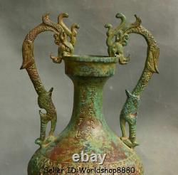 12.8 Old Chinese Bronze Ware Dynasty Beast Ears Bottle Vase Jar Drinking Vessel