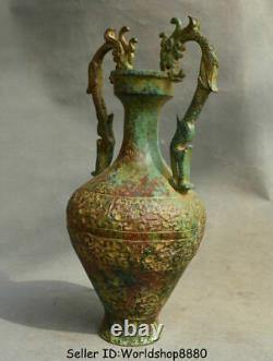 12.8 Old Chinese Bronze Ware Dynasty Beast Ears Bottle Vase Jar Drinking Vessel