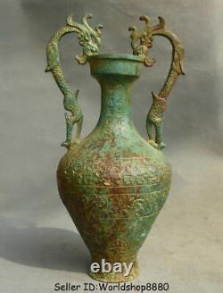 12.8 Old Chinese Bronze Ware Dynasty Beast Ears Bottle Vase Jar Drinking Vessel