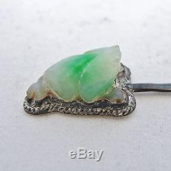 12 Antique Chinese Carved Green & White JADEITE Jade & Sterling Silver Bookmark