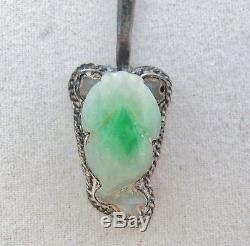 12 Antique Chinese Carved Green & White JADEITE Jade & Sterling Silver Bookmark