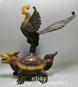 12 Chinese Bronze Gilt Dragon Turtle Phoenix Phenix Feng Animal Sculpture