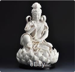 12 Chinese Dehua White Porcelain Lianhua Kwan-yin Guanyin Buddha Statue