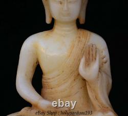 12 Chinese Old White Jade Jadeite Carved Seat Shakyamuni Amitabha Buddha Statue