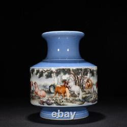 12 Old Antique Chinese Porcelain dynasty famille rose eight horse Pine Vase