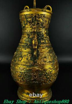 12 Old China Dynasty Bronze ware Gold Dragon Pixiu Beast Vase Bottle Vases