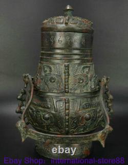 12 Old Chinese Bronze Ware Dynasty Beast Face Handle Beast Face Wine Vessel