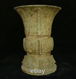 12 Old Chinese Bronze Ware Dynasty Beast Face colored goblet Drinking Vessel