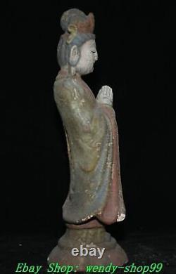 12 Old Chinese Wood lacquerware Painting Stand Guan Yin Kwan-Yin Buddha Statue