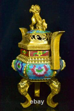12 Xuande Marked Old Chinese Cloisonne Enamel Dynasty Lion Dog Incense Burner