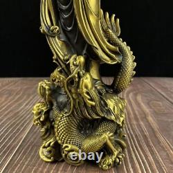 12 antique brass Bronze Kwan-yin Goddess Guanyin Bodhisattva Dragon statue