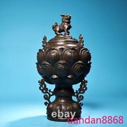 12old Chinese dynasty bronze fengshui Lion Incense burner Censer statue
