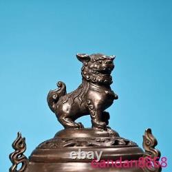 12old Chinese dynasty bronze fengshui Lion Incense burner Censer statue